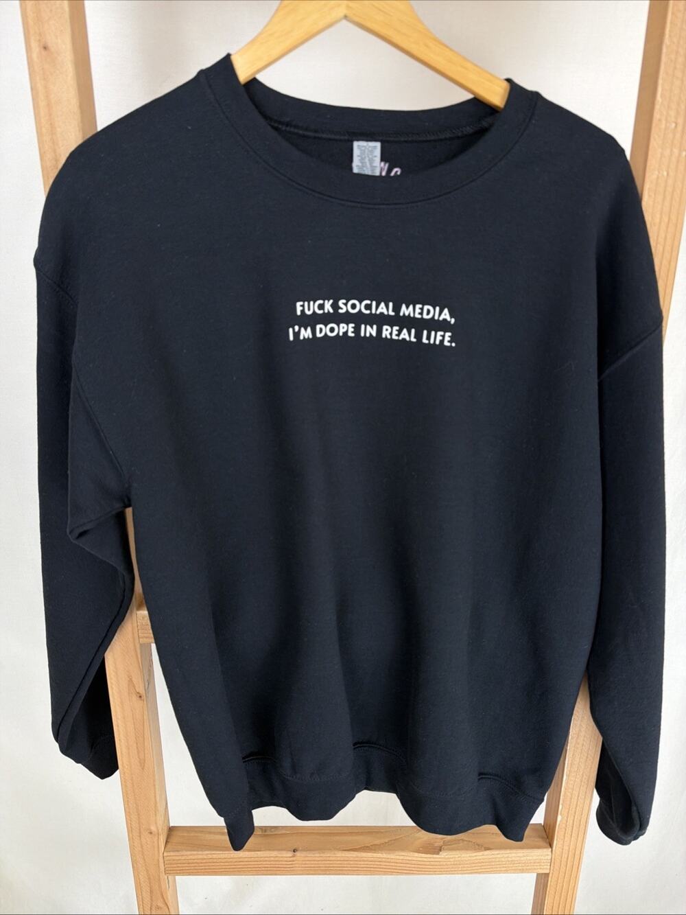 NWT Girl Gang Black Social Media Funny Crewneck Sweatshirt Top #0933 Medium